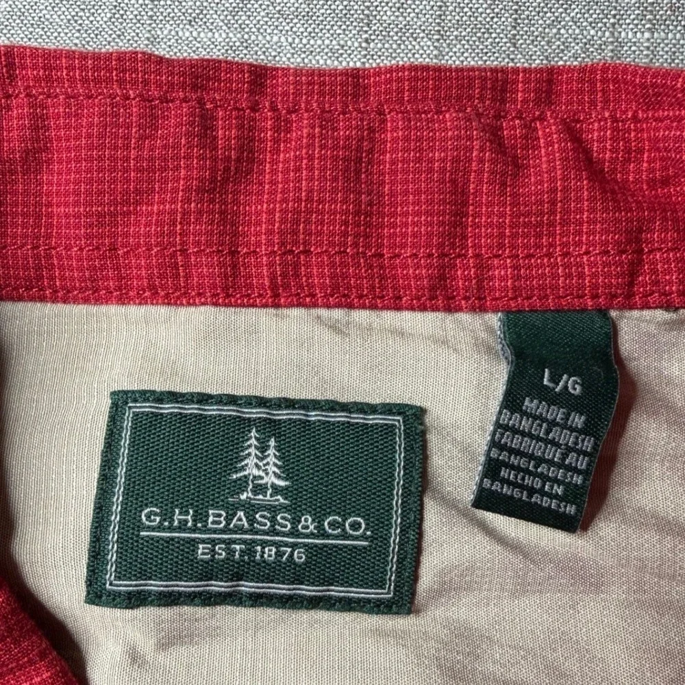 GH Bass & Co Mens Red‎ Short Sleeve Button Down Shirt Large 5277003 Crosshatch